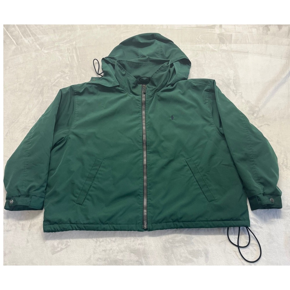 VTG Polo Ralph Lauren Jacket Men 3X Big Green Hooded Quilted Fleece Lined Pony